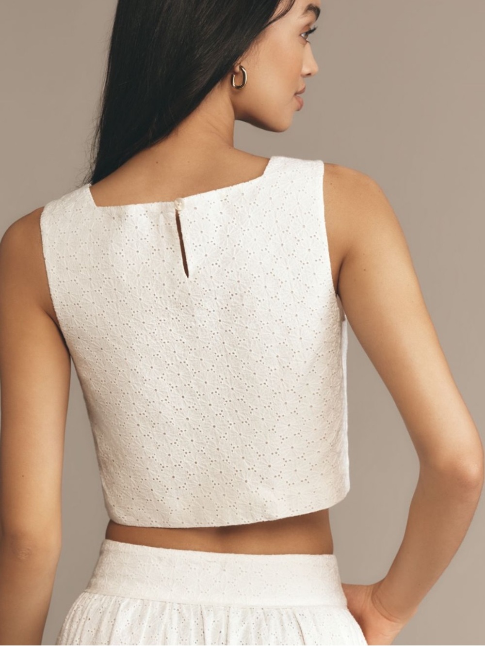 PAIGE White Eyelet Square-Neck Crop Top. Size L. MSRP $179 - Picture 3 of 16